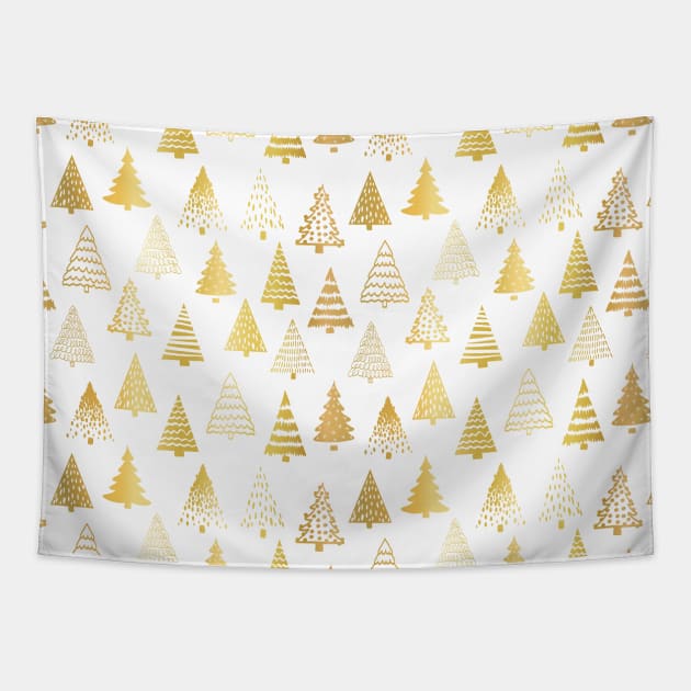 Christmas Trees Faux Gold Foil Tapestry by Sandra Hutter Designs