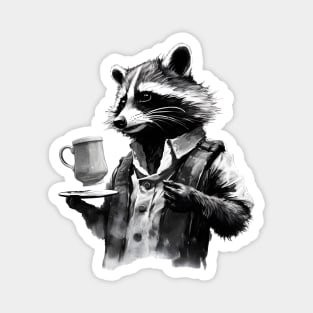 Raccoon Barista with Latte Magnet