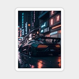 Dark Neon City Sports Car Magnet