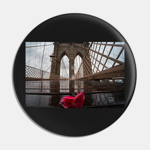 Rainy Day on the Brooklyn Bridge Brooklyn New York Tulip Petals Pin by WayneOxfordPh