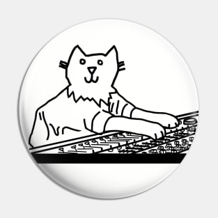 Cat in Control of the Music Mixer Line Drawing Pin