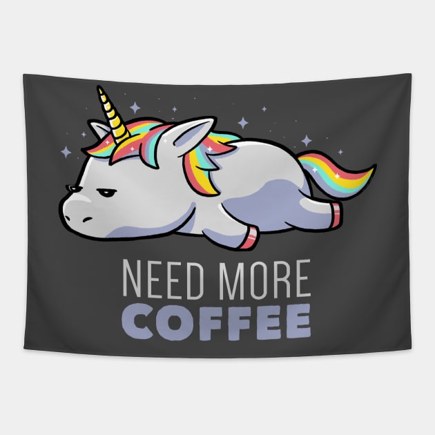 Need More Coffee Lazy Unicorn Gift Tapestry by eduely