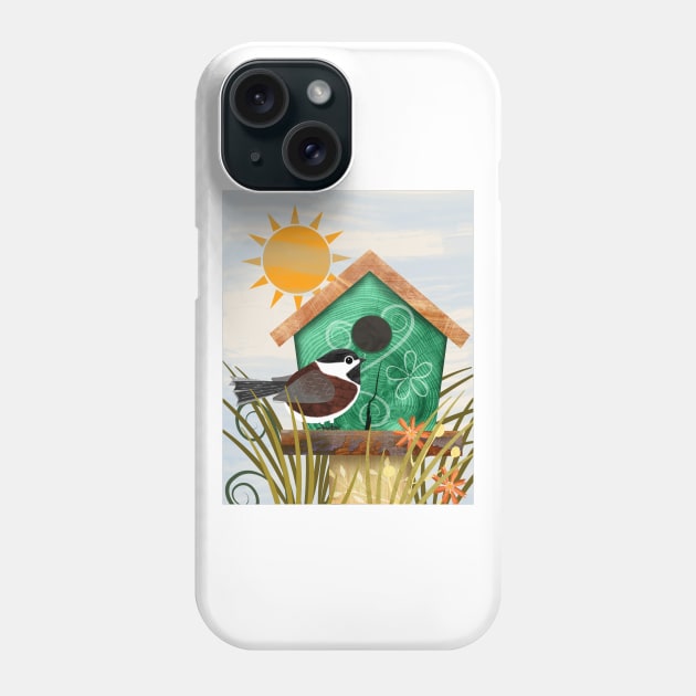 Chestnut-backed Chickadee on Green Bird House Phone Case by DragonpupLees