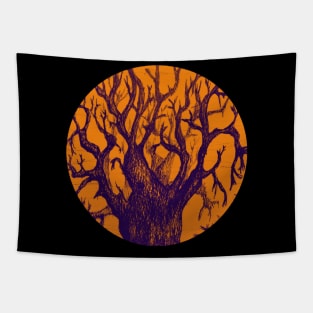 Baobab Tree In The Mist - Orange and Violet Sketch Drawing Tapestry