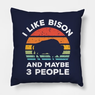 I Like Bison and Maybe 3 People, Retro Vintage Sunset with Style Old Grainy Grunge Texture Pillow