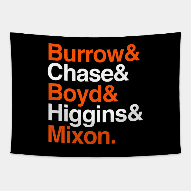 Bengals Helvetica Burrow Tapestry by Carl Cordes