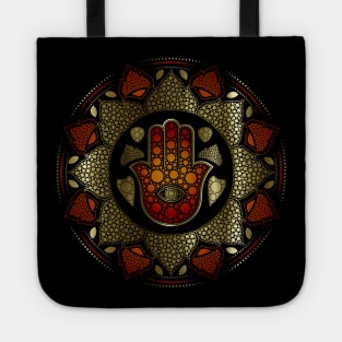 Hamsa Hand - Hand of Fatima in Lotus dot art Tote