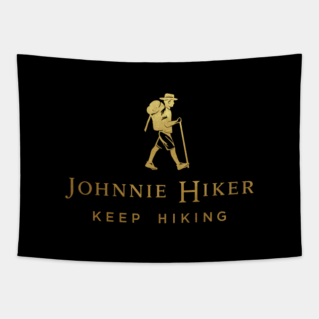 Johnnie walker hiking -Johnnie Hiker Keep Hiking Black Label Tapestry by Dashu