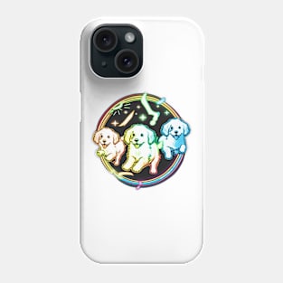 Rainbow Line Art Puppies Neon Phone Case