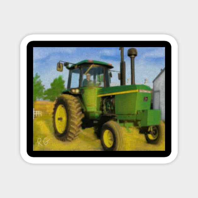 Green Tractor Magnet by RG Illustration