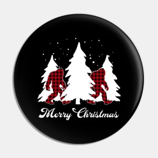 Buffalo Plaid Bigfoot Merry Christmas Tree Xmas Sasquatch Pin