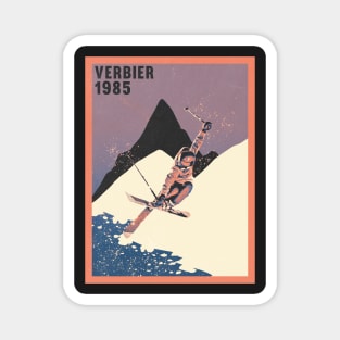 Verbier ski mountains 1985 vintage skiing 80's Magnet