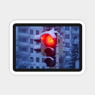 Traffic lights, traffic lights, snow, winter, dusk, evening Magnet