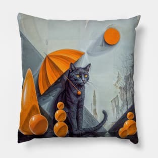 The Gaze of the Mystic Cat: A Surrealistic Journey Pillow