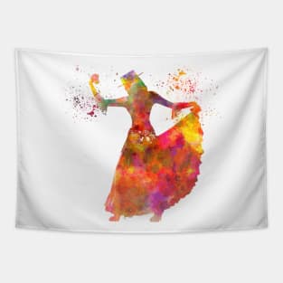 Gypsy woman dancing flamenco dancer silhouette in watercolor Tapestry