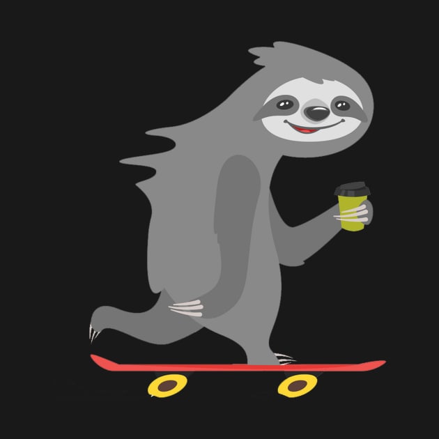 Funny Skateboarding Sloth T-Shirt Gift by TeeLovely