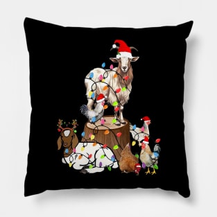 Goat Chicken Santa Hat Reindeer Christmas Lights Farm Animal Pillow