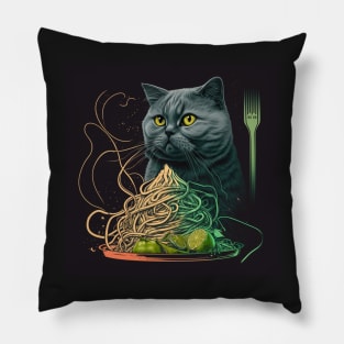 Spaghetti Noodles And British Shorthair Cat Pillow