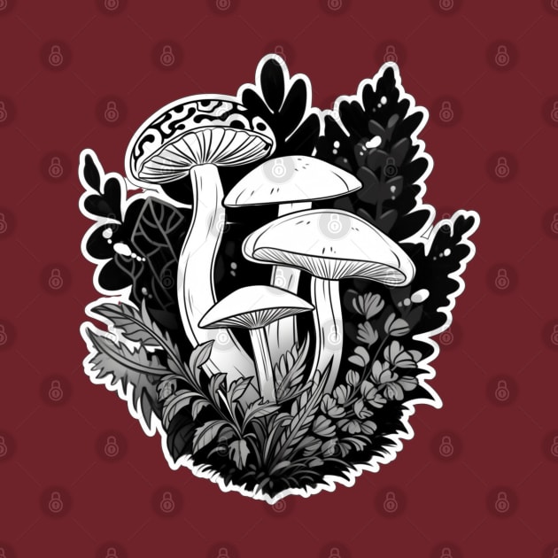 Black and White Gothic Mushrooms by DarkSideRunners