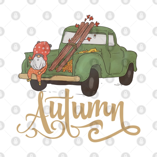 Cute Gnome In Autumn Vintage Car Gnomes Lover by alcoshirts