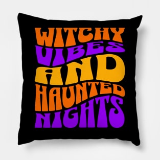 Witchy Vibes Haunted Nights Groovy Spooky Retro Halloween Pillow