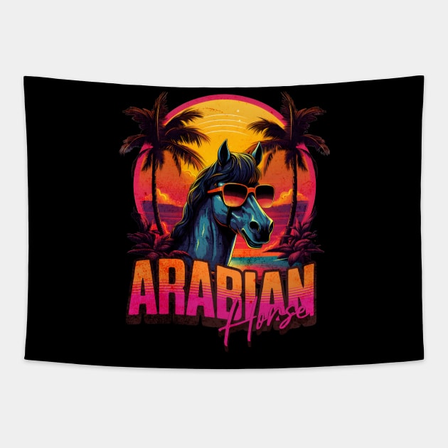 Retro Wave Arabian Horse Good Vibes Tapestry by Miami Neon Designs