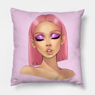 Pink Hair Makeup Girl Pillow