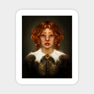 Dark Academia Aesthetic Portrait Manga Girl Victorian Mourning Red Hair and Green Eyes Lowbrow Dark Surrealist Portrait Magnet