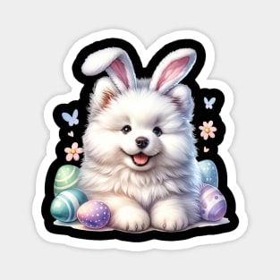 Puppy Samoyed Bunny Ears Easter Eggs Happy Easter Day Magnet