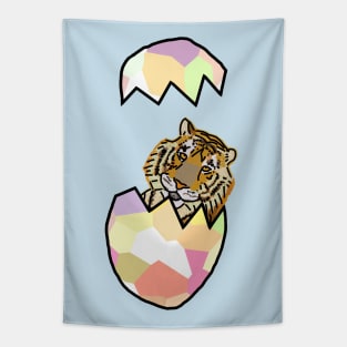 Tiger Popping Out of Funny Easter Egg Tapestry