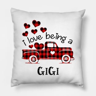 I Love Being Gigi Red Plaid Buffalo Truck Hearts Valentine's Day Shirt Pillow