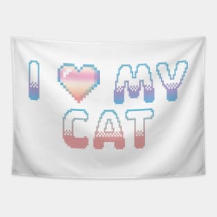 I Heart My Cat Classic Video Game Graphic Rainbow Pastel Gradient Tapestry