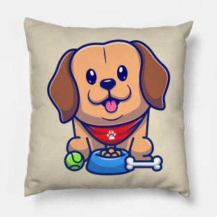 Cute Labrador Dog With Food And Ball Cartoon Pillow