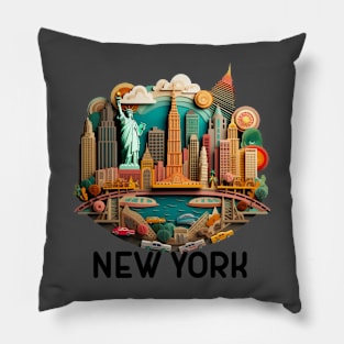 New York city - Statue of Liberty - 3d design Pillow