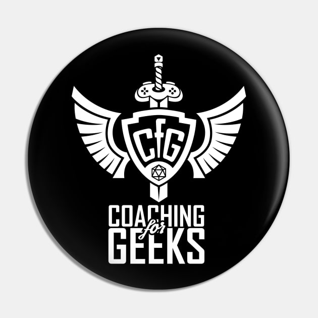 CfG White Vertical Icon with Text Pin by Coaching for Geeks