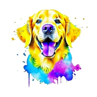 Radiant Golden Retriever Splatter Art - Energetic Canine Joy T-Shirt