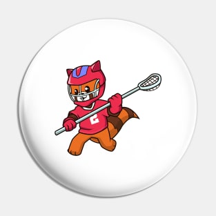 Cartoon Red panda playing Lacrosse Pin