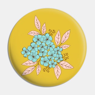 Vintage hydrangea flowers botanical design in light blue and yellow Pin