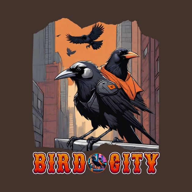 BIRD CITY BALTIMORE RAVEN AND ORIOLES OVER VIEW THE TOWN DESIGN by The C.O.B. Store