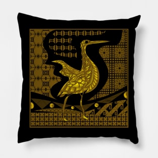 egret bird in talavera nest in mexican pattern art ecopop in gold Pillow