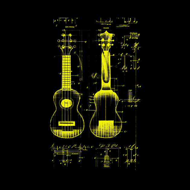 Neon Yellow Ukulele Da Vinci Blueprint by Trip Tank