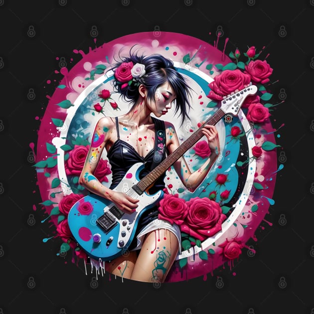 Japanese Rock Roses Guitar Girl Eye Voodoo by eyevoodoo