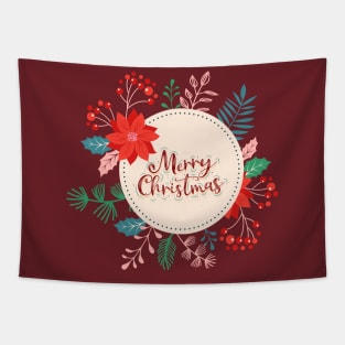 Merry Christmas Floral Bloom Tapestry