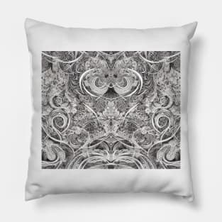 Grayscale Aesthetic Fractal Artwork - Black and White Abstract Drawing Pillow