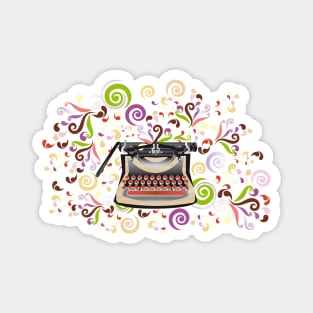 Creative typewriter in retro style with colorful swirls Magnet