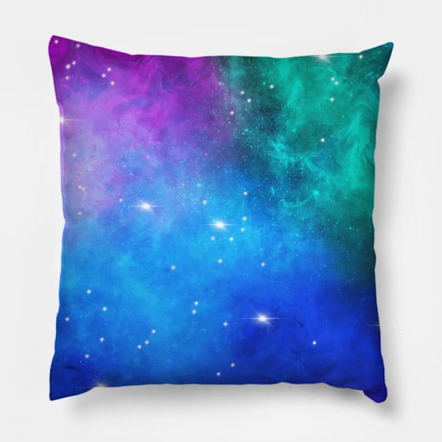 Blue Green Purple Star Nebula Space Galaxy Universe Pillow by jodotodesign