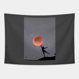 Galaxy and Moon Oneness Gray Graphic Tapestry