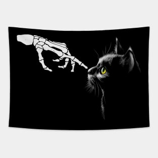 Skeleton Hand On Cat Nose Funny Halloween Tapestry