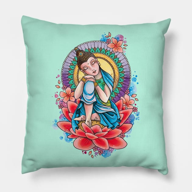 Peaceful Buddha Design by Lorna Laine Pillow by Lorna Laine