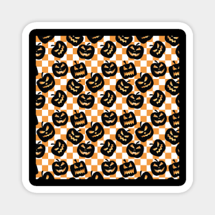 Halloween pumpkins on an orange Checkerboard pattern Magnet